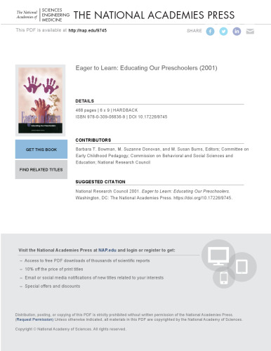 Eager to Learn: Educating Our Preschoolers