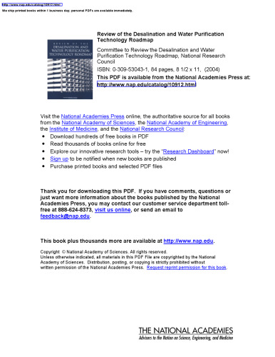 Review of the Desalination and Water Purification Technology Roadmap