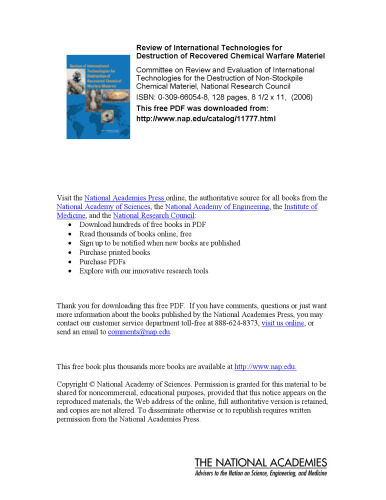 Review of International Technologies for Destruction of Recovered Chemical Warfare Materiel