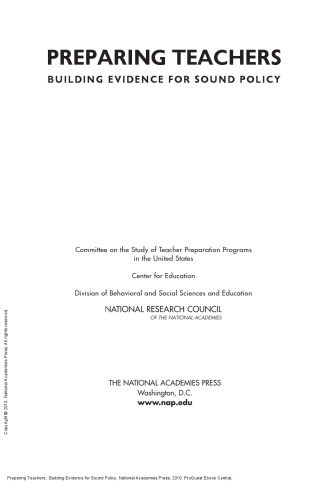 Preparing Teachers : Building Evidence for Sound Policy