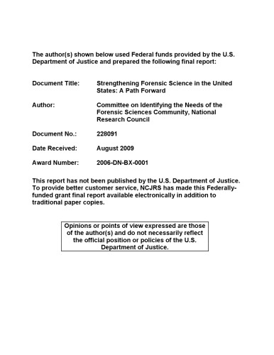 Strengthening Forensic Science in the United States: A Path Forward