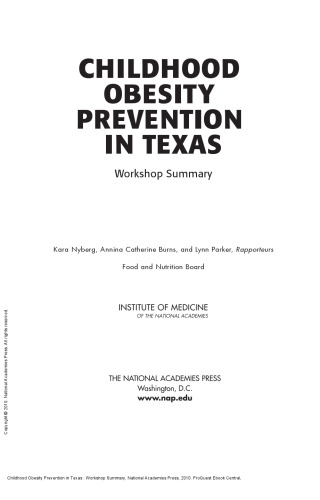 Childhood Obesity Prevention in Texas : Workshop Summary