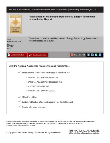 Assessment of marine and hydrokinetic energy technology : interim letter report