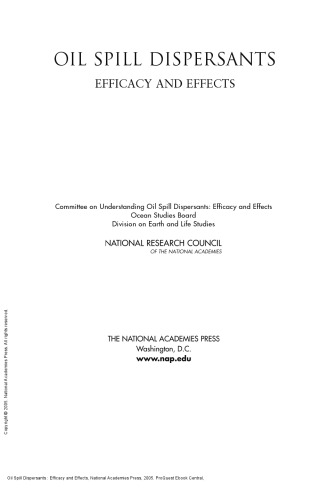 Oil Spill Dispersants: Efficacy and Effects
