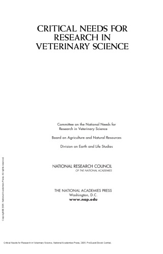 Critical Needs for Research in Veterinary Science