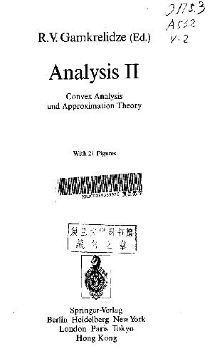 Analysis II: Convex Analysis and Approximation Theory