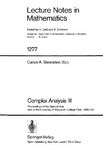 Complex Analysis III. Proc. Special Year, Maryland, 1985-86