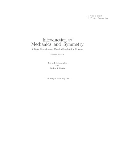 Introduction to Mechanics and Symmetry: A Basic Exposition of Classical Mechanical Systems