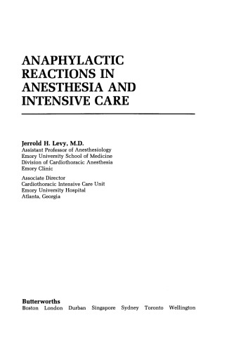 Anaphylactic Reactions in Anesthesia and Intensive Care