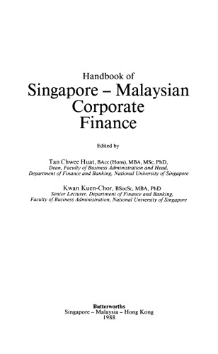 Handbook of Singapore–Malaysian Corporate Finance