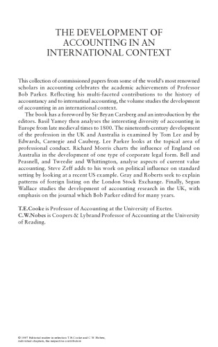 The Development of Accounting in an International Context: A Festschrift in Honour of R. H. Parker