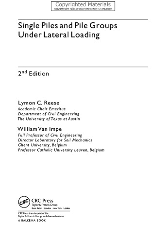 Single Piles and Pile Groups Under Lateral Loading (2nd Edition)