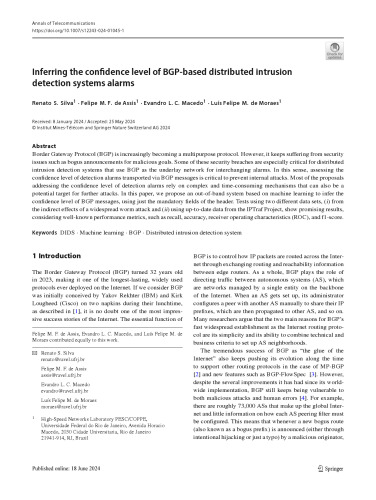 Inferring the confidence level of BGP-based distributed intrusion detection systems alarms