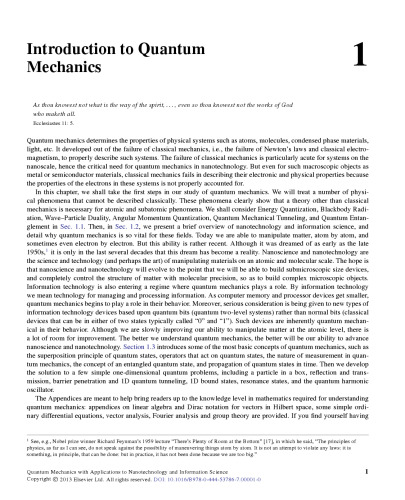 Quantum Mechanics with Applications to Nanotechnology and Information Science