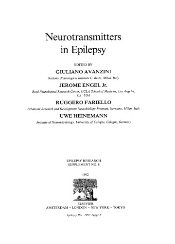 Neurotransmitters in Epilepsy. Epilepsy Research Supplements, Volume 8