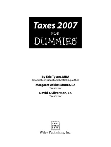 Taxes 2007 For Dummies (Taxes for Dummies)