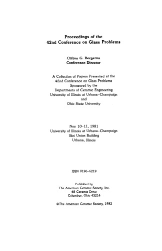 Proceedings of the 42nd Conference on Glass Problems: Ceramic Engineering and Science Proceedings, Volume 3, Issue 3/4