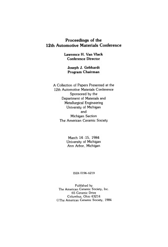 Proceedings of the 12th Automative Materials Conference: Ceramic Engineering and Science Proceedings, Volume 5, Issue 5/6