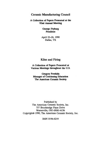 Ceramic Manufacturing Council - Kilns and Firing: Ceramic Engineering and Science Proceedings, Volume 11, Issue 11/12