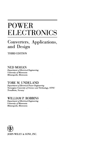 Power Electronics: Converters, Applications, and Design, Third edition