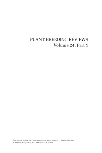 Plant Breeding Reviews: Long-Term Selection: Maize, Volume 24, Part 1