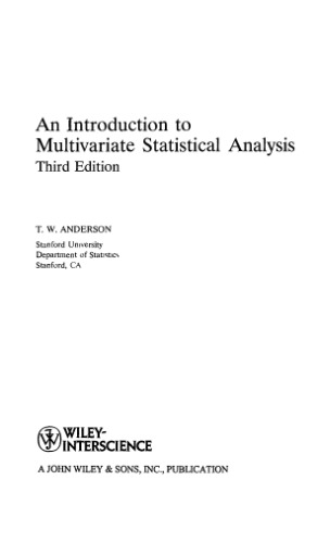 An Introduction to Multivariate Statistical Analysis (Wiley Series in Probability and Statistics) - 3rd edition
