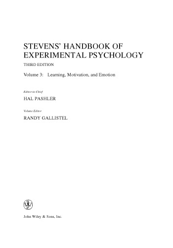 Stevens' Handbook of Experimental Psychology: Learning, Motivation, and Emotion, Volume 3 (
