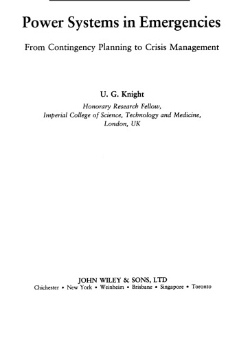 Power Systems in Emergencies: From Contingency Planning to Crisis Management