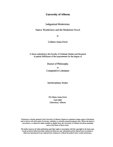 Indigenized modernism : native worldviews and the modernist novel