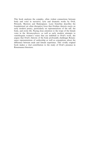 The Rhetoric of the Body from Ovid to Shakespeare