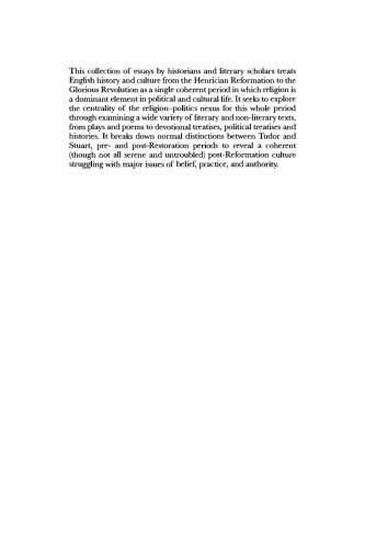 Religion, Literature, and Politics in Post-Reformation England, 1540-1688