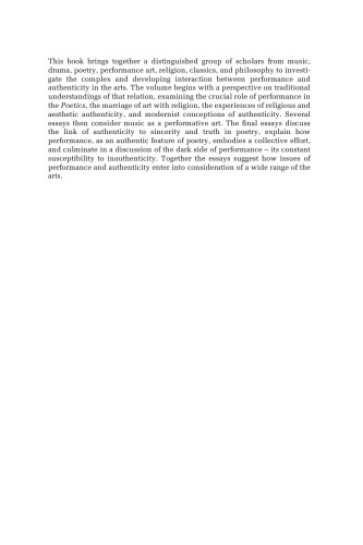 Performance and Authenticity in the Arts