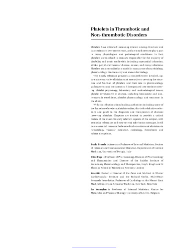 Platelets in Thrombotic and Non-Thrombotic Disorders : Pathophysiology, Pharmacology and Therapeutics