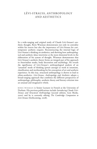 Levi-Strauss, Anthropology, and Aesthetics