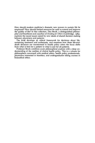 Life and death : philosophical essays in biomedical ethics