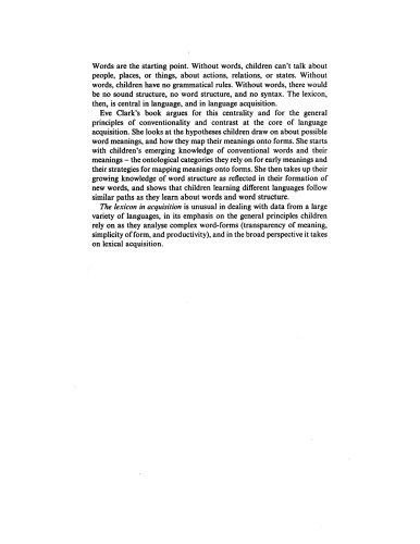 The lexicon in acquisition