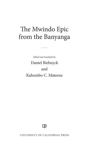 The Mwindo Epic from the Banyanga (Zaire)