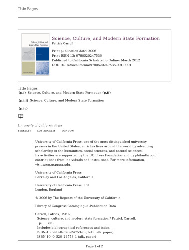 Science, Culture, and Modern State Formation