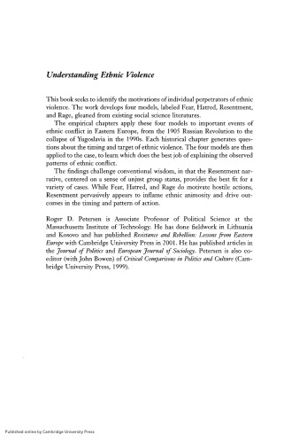 Understanding Ethnic Violence: Fear, Hatred, and Resentment in Twentieth-Century Eastern Europe
