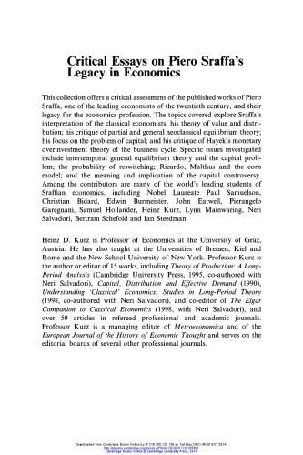 Critical Essays on Piero Sraffa's Legacy in Economics
