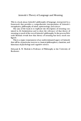 Aristotle's Theory of Language and Meaning