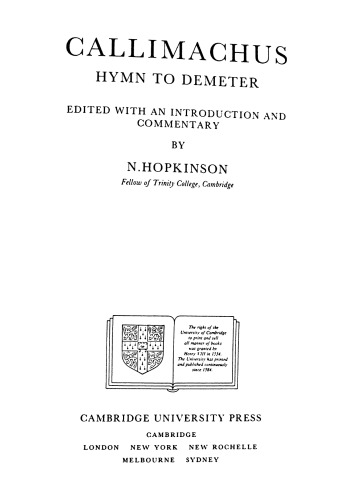 Callimachus: Hymn to Demeter