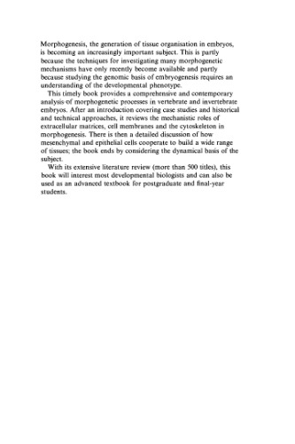 Morphogenesis: The Cellular and Molecular Processes of Developmental Anatomy (Developmental and Cell Biology Series)