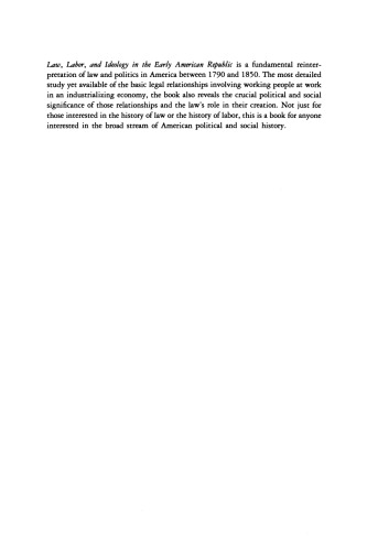 Law, Labor, and Ideology in the Early American Republic