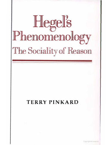 Hegel's Phenomenology: The Sociality of Reason