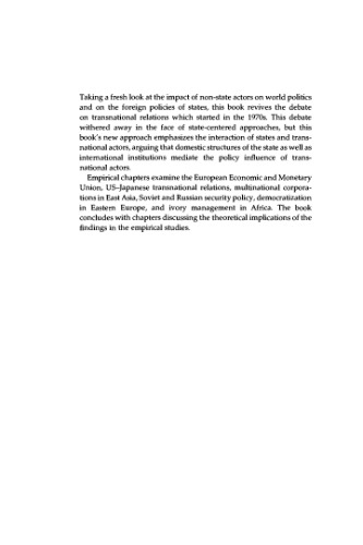 Bringing Transnational Relations Back In: Non-State Actors, Domestic Structures and International Institutions