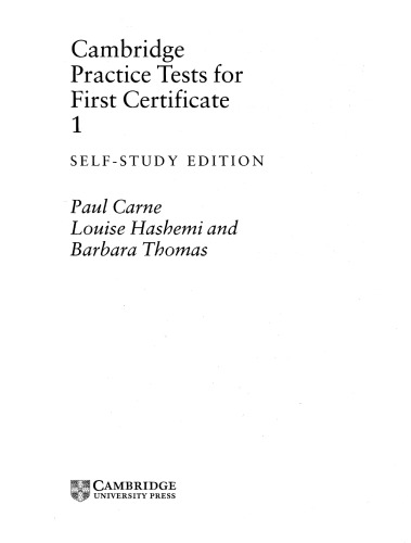 Cambridge Practice Tests for First Certificate 1 Self-study student's book