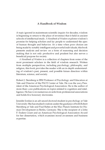 A Handbook of Wisdom: Psychological Perspectives