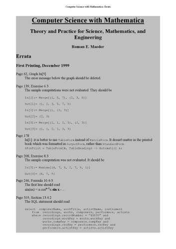 Computer science with Mathematica - Errata