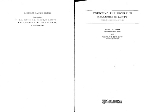 Counting the people in Hellenistic Egypt 2, Historical Studies